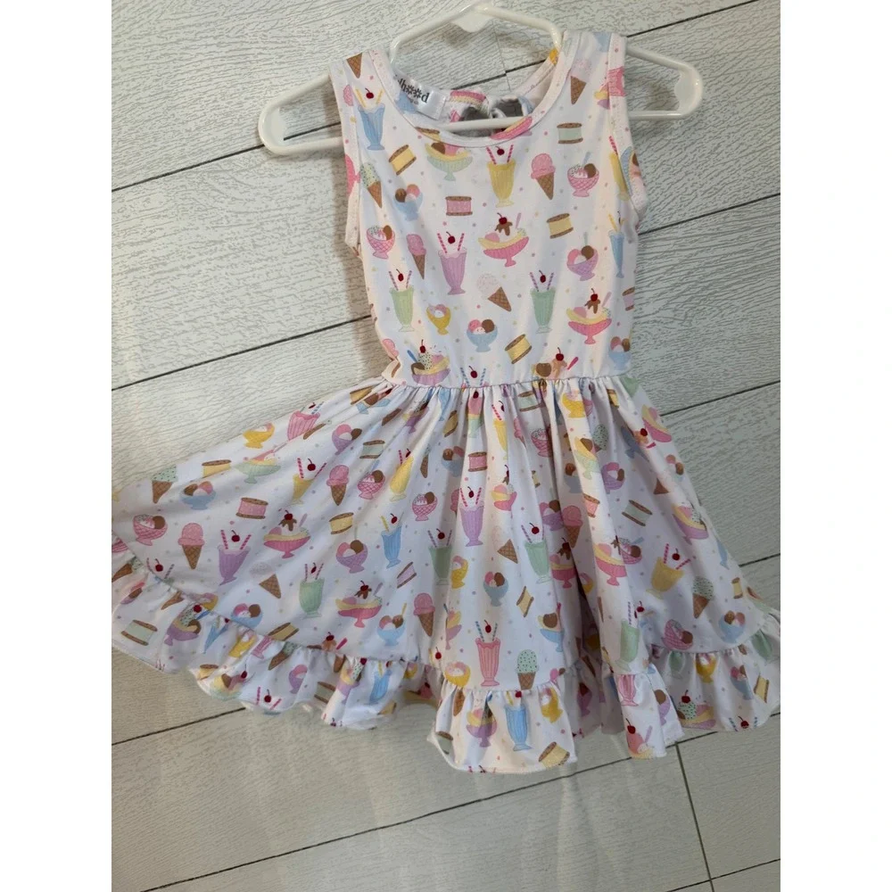 Little Stocking Co Girlhood Ice Cream Sundae Ruffle Pocket Twirl Dress Size 2